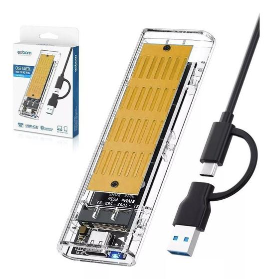 Imagem de Case Usb Para Ssd M2 Nvme E Sata Ngff Duplo Protocolo Até 4tb - exbom