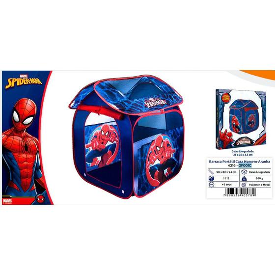 Imagem de Casinha Barraca Infantil Portátil Dobrável Cabana Teto Removível Spider Homem Aranha Zippy Toys