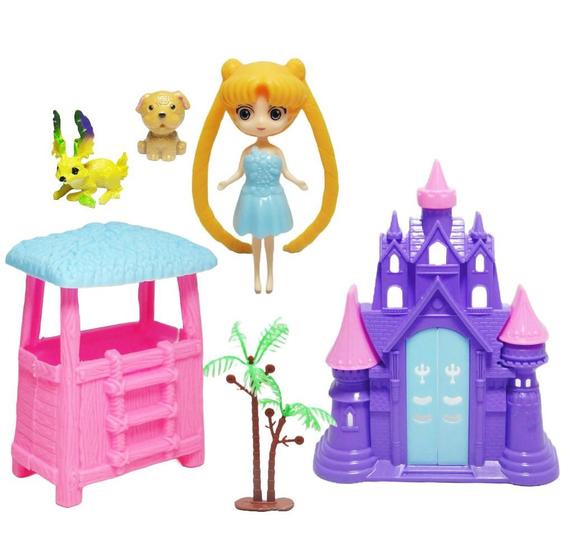 Imagem de CASINHA CASTELO COM BONECA + CACHORRO E ACESSÓRIOS 14cm