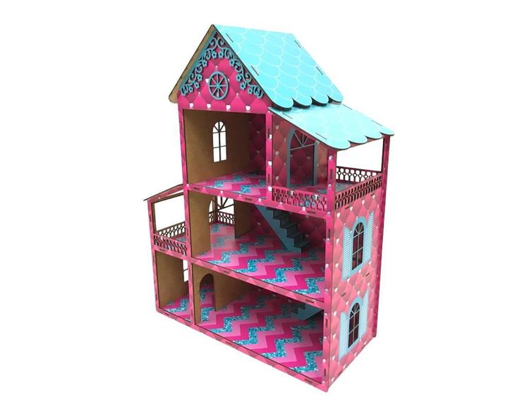 Imagem de Casinha De Boneca Em Mdf Com 36 Mini Moveis Adesivado