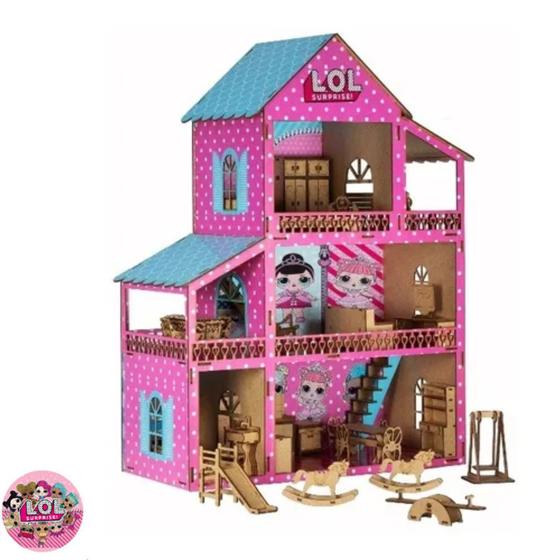 Casinha De Boneca LOL Rosa Mdf Com 41 Mini Móveis Montada Menor preço em Casinha De Boneca LOL Rosa Mdf Com 41 Mini Móveis Montada