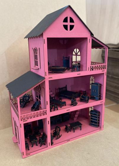 Casinha Boneca Barbie Polly Mdf Pintada Decoração Casa Rosa