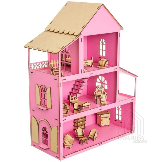 Imagem de Casinha de Brinquedo Casa De Bonecas Rosa Com Móveis