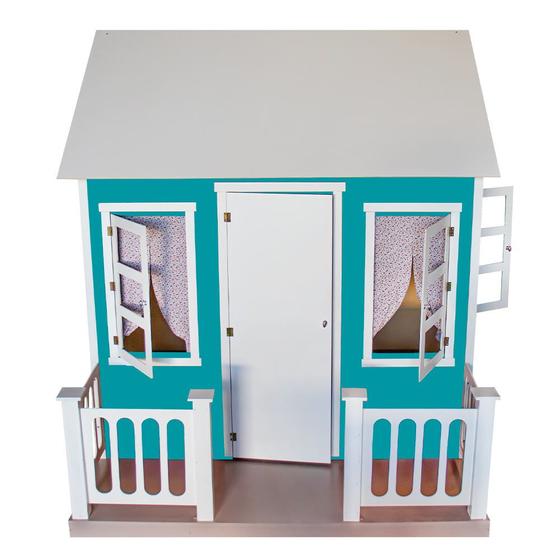 Imagem de Casinha de Brinquedo com Cercado e Cortinas Azul/Branco L12 - Criança Feliz