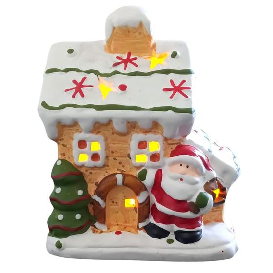 Imagem de Casinha De Cerâmica Natalina Com Led Modelo Biscoito 11,5x7,5x13,5cm  Saldão