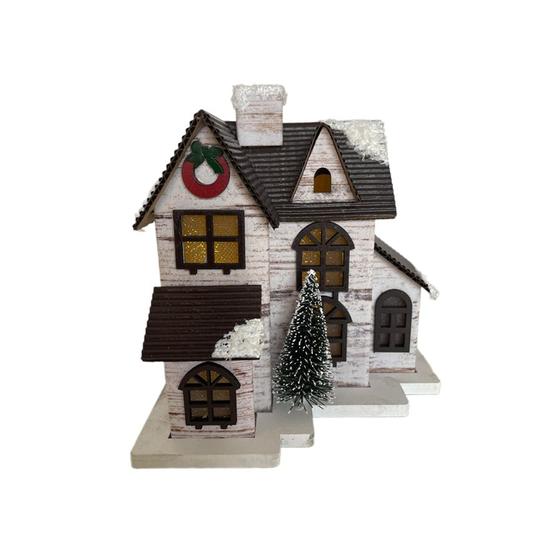 Imagem de Casinha decorativa de Natal com led - Branca com Guirlanda - 15cm - 1 unidade - Rizzo