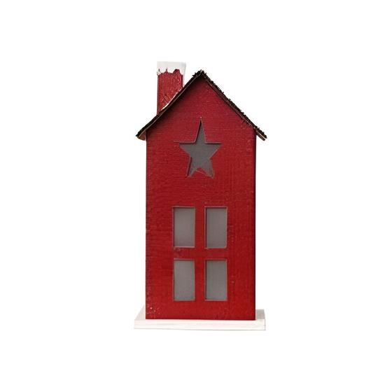 Imagem de Casinha decorativa de Natal com led - Vermelha - 22cm - 1 unidade - Rizzo