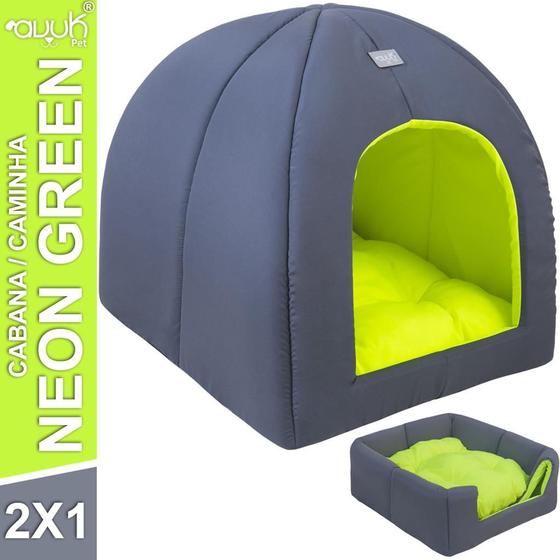 Imagem de Casinha Iglu Neon Green 2x1 Avuk Pet Para Cachorro e Gato Com Almofada 