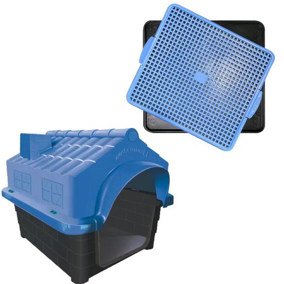 Imagem de Casinha Plástica Desmontável N4 + Tapete Sanidog Azul