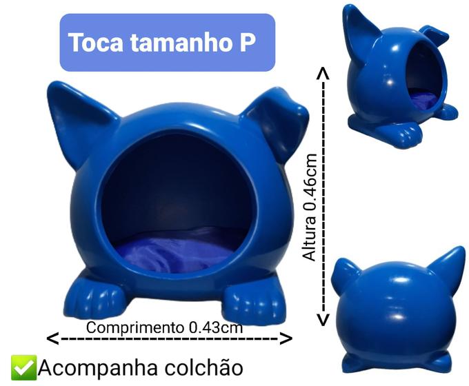 Imagem de Casinha Toca Pets + colchão (Cães e Gatos, tamanho P.) na cor azul.