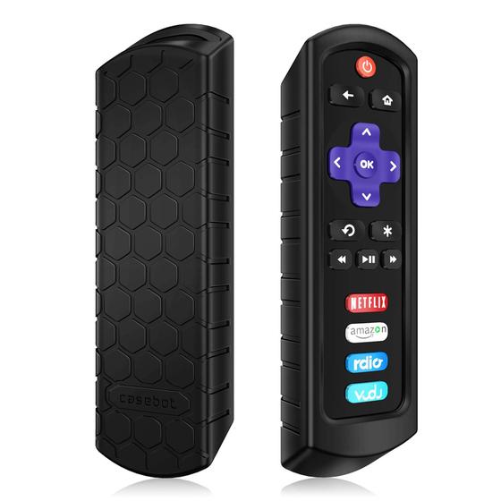 Imagem de Caso de proteção fintie para Roku Steaming Stick 3600R, TCL Roku TV RC280 Remote - CaseBot (Honey Comb Series) Light Weight (Anti Slip) Shock Proof Silicone Remote Controller Cover, Preto