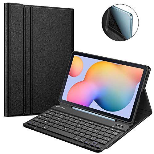 Imagem de Caso de teclado Fintie para Samsung Galaxy Tab S6 Lite 10.4'' 2020 Modelo SM-P610 (Wi-Fi) SM-P615 (LTE), Tampa traseira de TPU macio com teclado Bluetooth sem fio destacável S Pen Holder, Preto