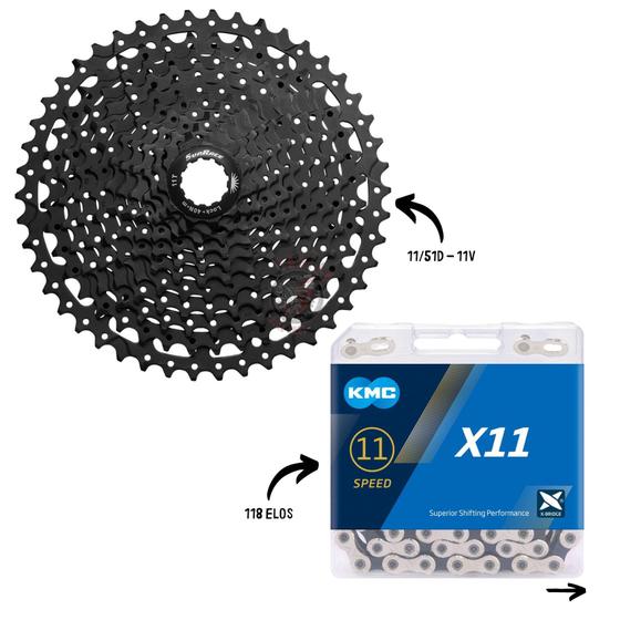 Imagem de Cassete 11v sunrace ms8 11/51 + corrente kmc x11 118 elos 1x11v serve m5100 mtb