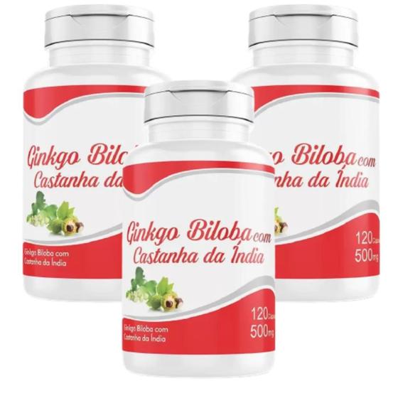 Imagem de Castanha com Ginkgo Biloba 360 cápsulas 500mg  3 frasco x 120 capsulas