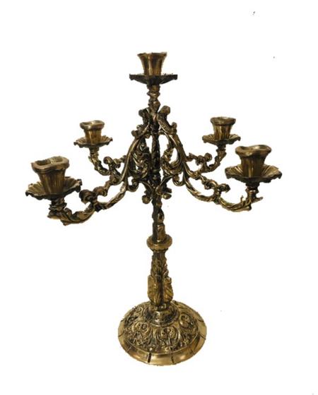 Imagem de castiçal candelabro menorah cinco velas bronze mesa altar igrejas 