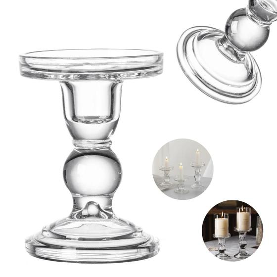 Imagem de Castiçal de Vidro Porta Vela Enfeite Decoração Mesa Elegante Suporte Transparente