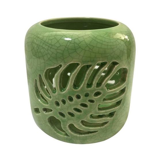 Imagem de Castiçal Em Cerâmica Folhas De Janela Vazada Verde