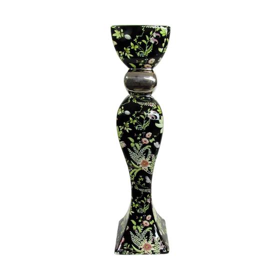 Imagem de Castiçal Preto Decorativo com Detalhe em Flores - 44x13x13 cm - Castiçal Elegante de Metal - Toque Clássico para seu Ambiente!