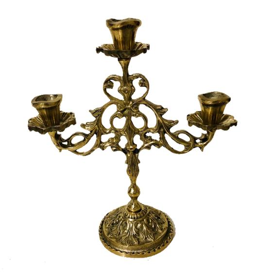 Imagem de castiçal três velas bronze floral religião igrejas decoração