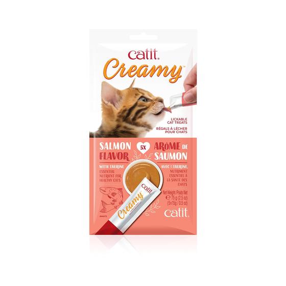 Imagem de Cat Treat Catit com sabor cremoso de salmão lambível, pacote com 30