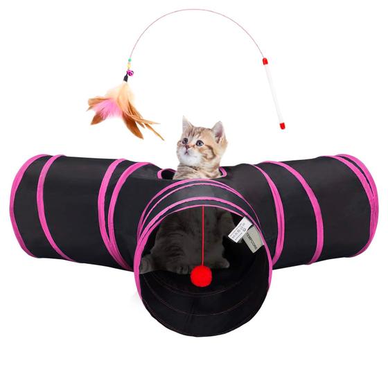 Imagem de Cat Tunnel Tempcore Pet dobrável de 3 vias com brinquedo de bola