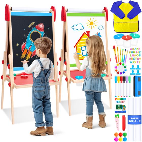 Imagem de Cavalete de Pintura Ajustável POPYOLA 3 em 1 - Dupla Face para Crianças