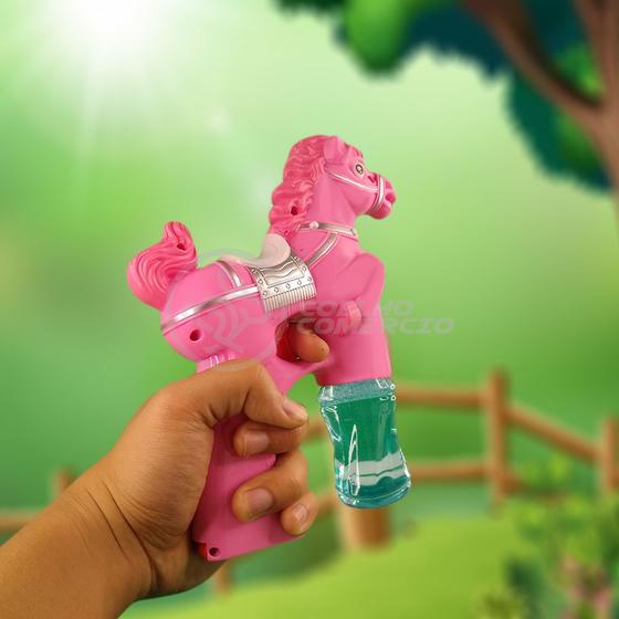 Imagem de Cavalo Bolhudo Elétrica Brinquedo Pop Tik Tok Lança Bolhas Sabão Mágica Criança Infantil - Rosa