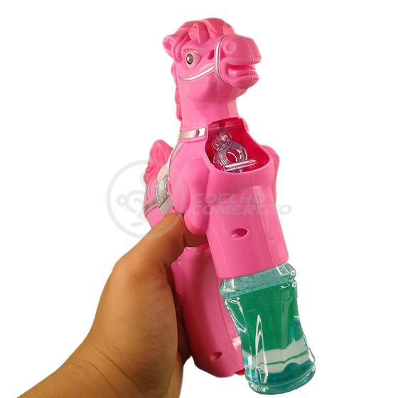 Imagem de Cavalo Bolhudo Elétrica Brinquedo Pop Tik Tok Lança Bolhas Sabão Mágica Criança Infantil - Rosa