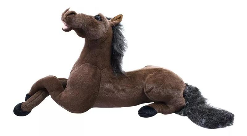 Imagem de Cavalo Realista Marrom Escuro Deitado 73cm - Pelúcia