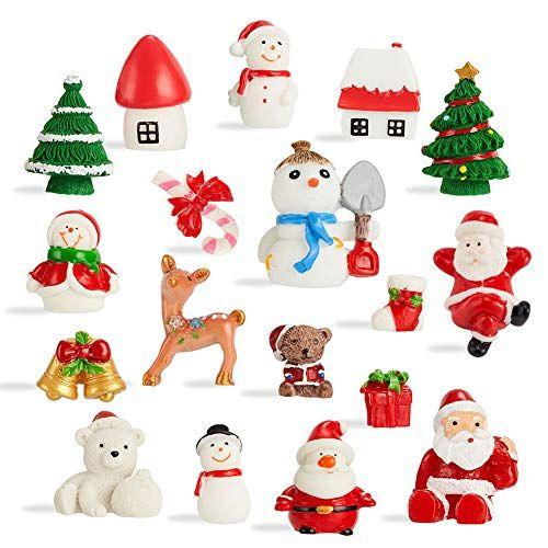 Imagem de CCINEE 18PCS Natal Miniatura Figurines Ornamento Kit Papai Noel Árvore Resina Decoração para Fairy Garden Doll House Home Decor