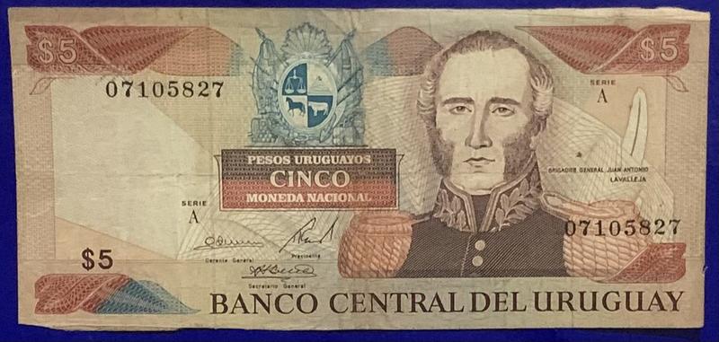 Imagem de Cédula 5 Pesos Banco Central Del Uruguay Antigas Coleção