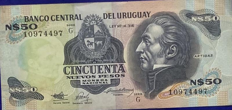 Imagem de Cédula 50 Nuevos Pesos Banco Central Del Uruguay Antigas Coleção