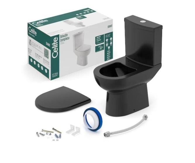 Imagem de Celite Vaso Smart C/cx Acoplada + Assento Preto Completo