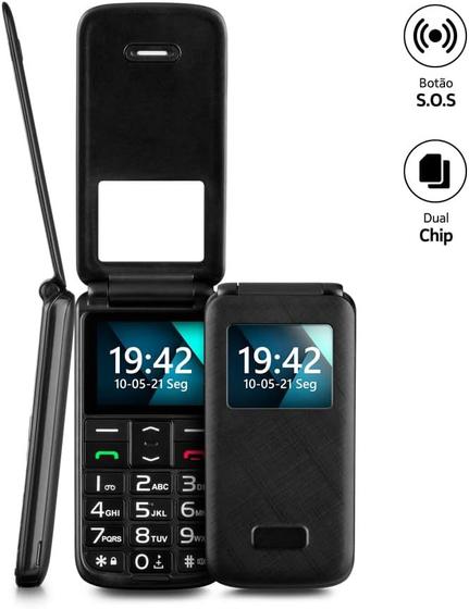 Imagem de Celular Flip Vita Lite Dual Chip Rádio FM + Botão SOS + Bluetooth 2.1 Preto - P9142 Multilaser