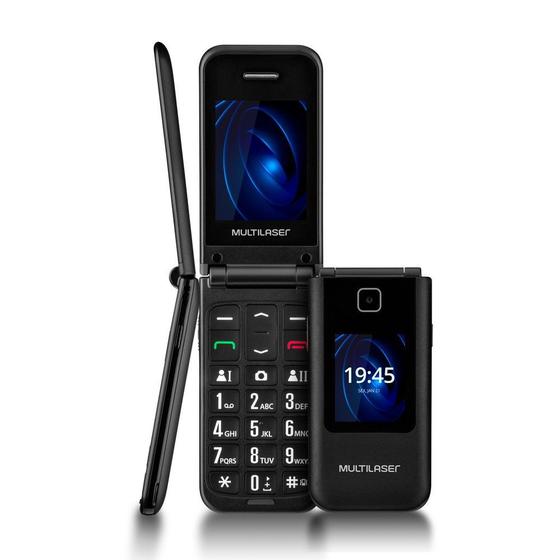 Celular Multilaser Flip Vita Duo Dual Chip com duas telas + Botão SOS + Rádio FM + MP3 + Bluetooth + Câmera - Preto - P9145 Menor preço em Celular Multilaser Flip Vita Duo Dual Chip com duas telas + Botão SOS + Rádio FM + MP3 + Bluetooth + Câmera - Preto - P9145