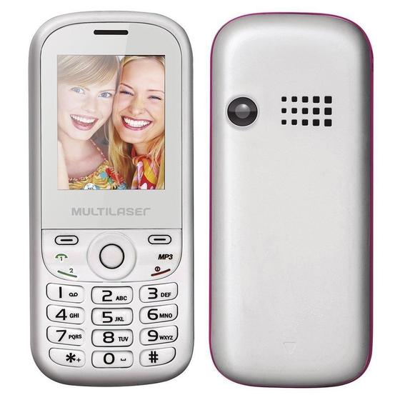 Imagem de Celular Multilaser Up P3293, Dual Chip, Branco/Rosa, Tela 1.8", MP3/MP4, Bluetooth, VGA