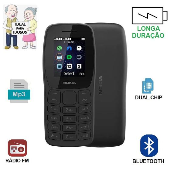 Imagem de Celular Para Idosos Bateria Longa Duração Rádio Fm Dual Chip Nokia 105