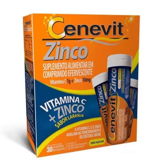 Imagem de Cenevit Vitamina C 1g + Zinco 10mg 30 Comp Efervescente Sabor Laranja