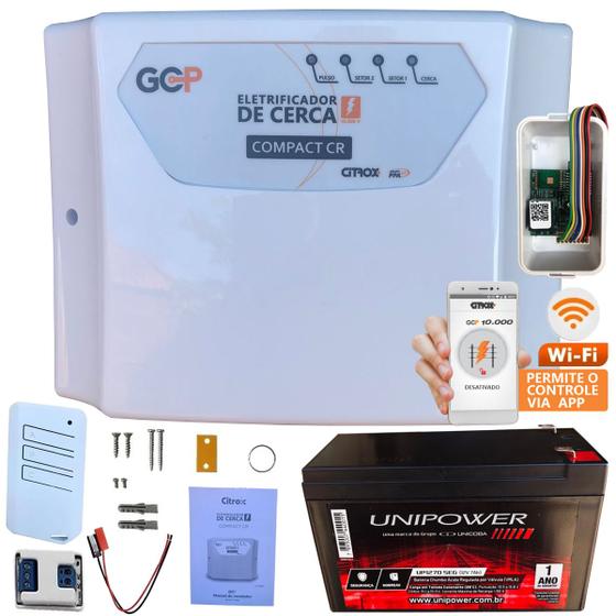 Imagem de Central Cerca Elétrica Choque Shock Gcp Ppa Compact Cr + Bateria 12v 7ah +  Módulo Wifi Wi-Fi Acesso Remoto APP IOS Android