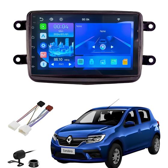 Imagem de Central Mp5 Android Auto Carplay Sem Fio + Moldura e Chicote Plug And Play Com Camera De Ré