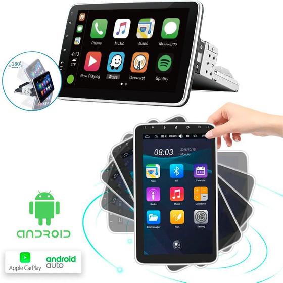 Imagem de Central Multimidia 10pol 1Din Tela Rotativa Android 12 Carplay Android Auto
