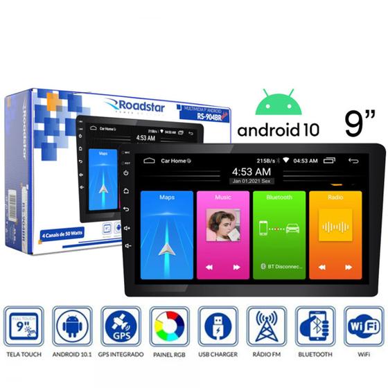 Imagem de Central Multimídia 2 din Android 10.1 MP5 9 pol RS904BR Plus Full Touch Bluetooth USB WiFi GPS Espelhamento - Roadstar