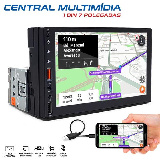 Imagem de Central Multimídia 7 Polegadas 1 Din Fiat Novo Uno Bluetooth USB Tela Touch Espelhamento
