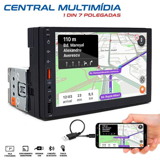 Imagem de Central Multimídia 7 Polegadas 1 Din Ford Ecosport 2008 2009 2010 2011 2012 Bluetooth USB Tela Touch Espelhamento