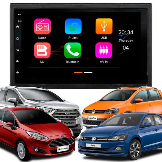 Imagem de Central Multimídia 7 Polegadas MP5/BT CarPlay Android + Moldura Preta Fiesta Bora Crossfox Polo Golf