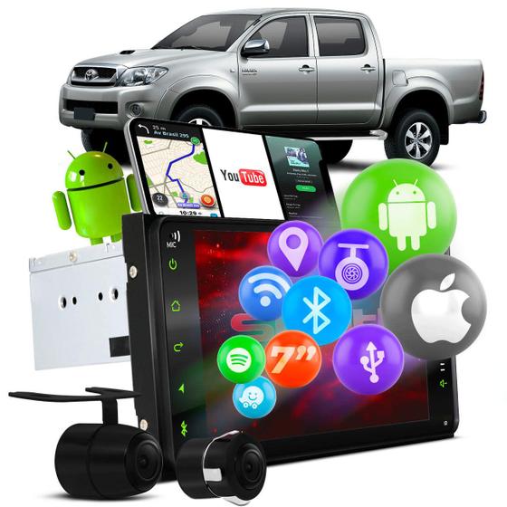 Imagem de Central Multimídia Android Hilux 05 a 11 GPS 7" Espelhamento Wi-fi Bluetooth Shutt +Câmera Tartaruga