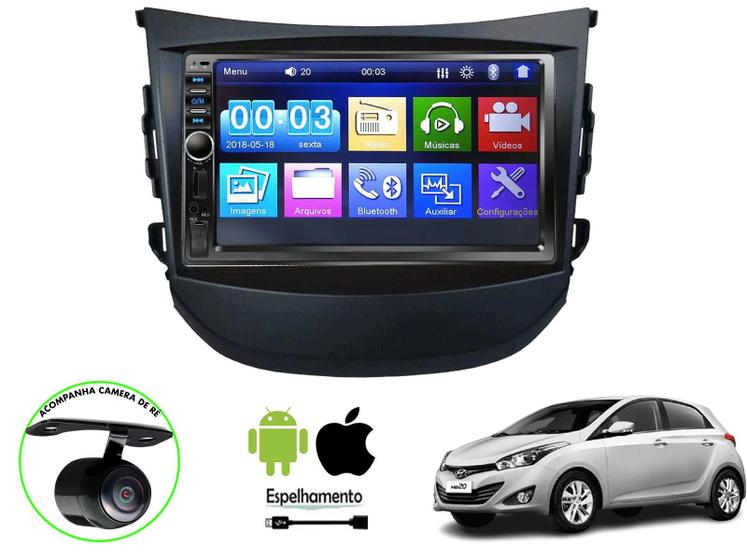 Imagem de Central Multimidia Automotivo Para Hb20 Mp5 2 Din Player 7 Pol Espelhamento Celular