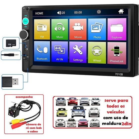 Imagem de Central Multimídia Com Espelhamento do Celular, Tela de 7 Pol. Bluetooth USB 7010b + Câmera de Ré