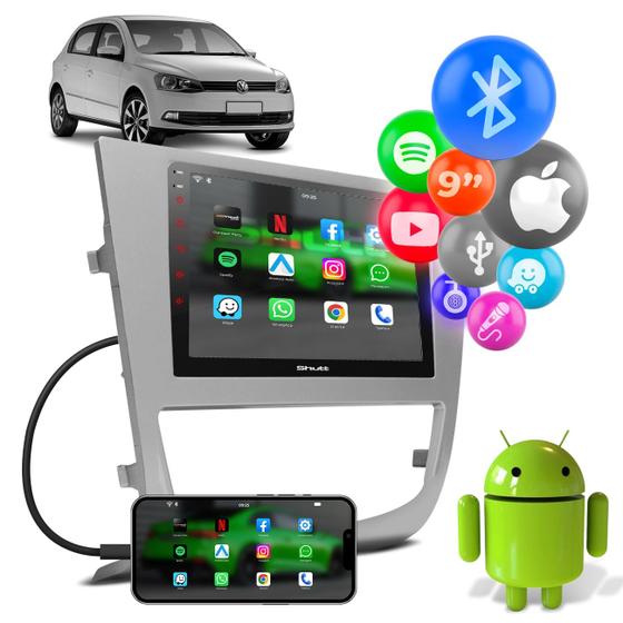 Imagem de Central Multimidia Gol Voyage Saveiro G6 2 Din 9 Polegadas Full Touch Bt Espelhamento USB FM Wi-fi