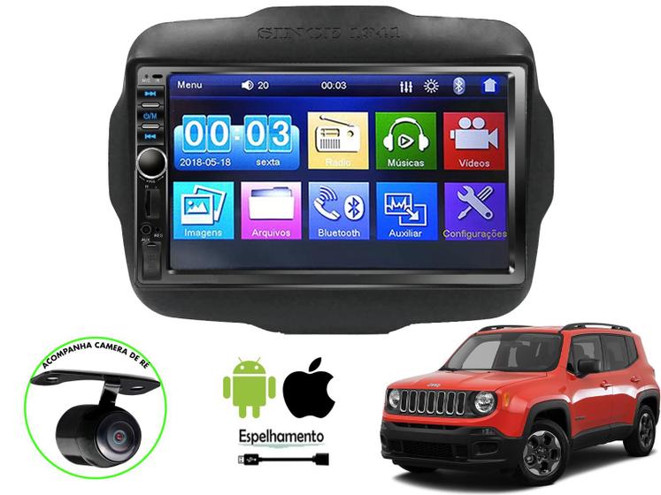 Imagem de Central Multimidia Jeep Renegade Mp5 7 Pol Usb Universal Espelhamento Bluetooth